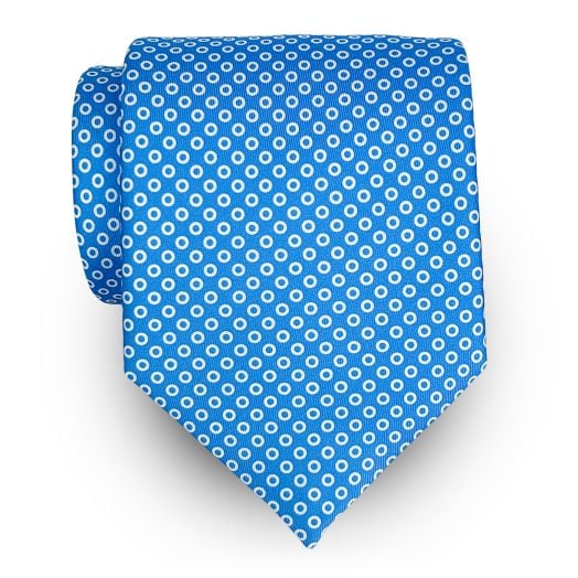 Seaward & Stearn English Printed Silk Tie - Circles - Sky with White (115386)