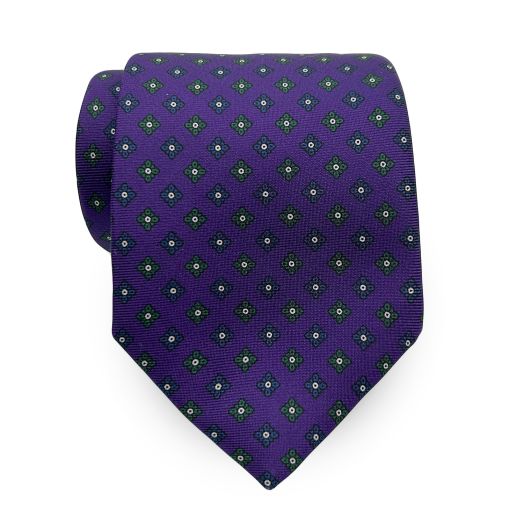 Seaward & Stearn English Printed Silk Tie - Diamond Medallion - Purple & Forest (108690)