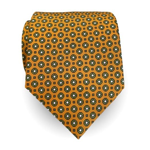Seaward & Stearn English Printed Silk Tie - Neat - Mustard with Olive (115385)