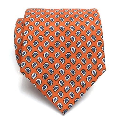 Seaward & Stearn English Printed Silk Tie - Pines - Orange & Blue (115391) Extra Long