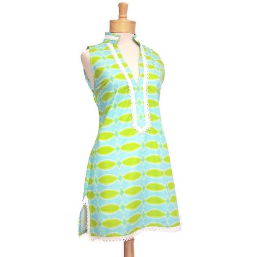 O'Connell's Women's Sleeveless Cotton Tunic - Coco Chic - Turquoise & Green