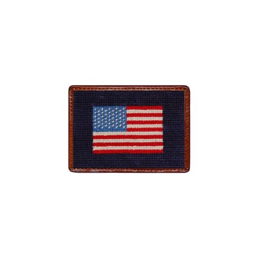 Smathers & Branson Needlepoint Credit Card Wallet - American Flag (Dark Navy)