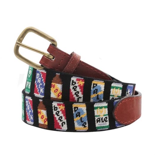 Smathers & Branson Needlepoint Belt - Beer Cans (Black)