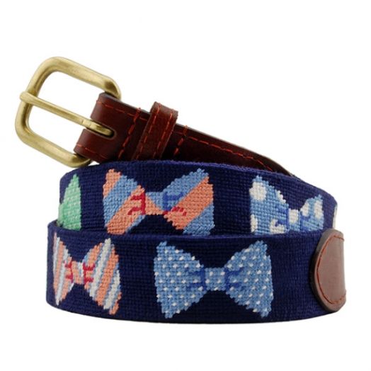 Smathers & Branson Needlepoint Belt - Bow Ties (Dark Navy)