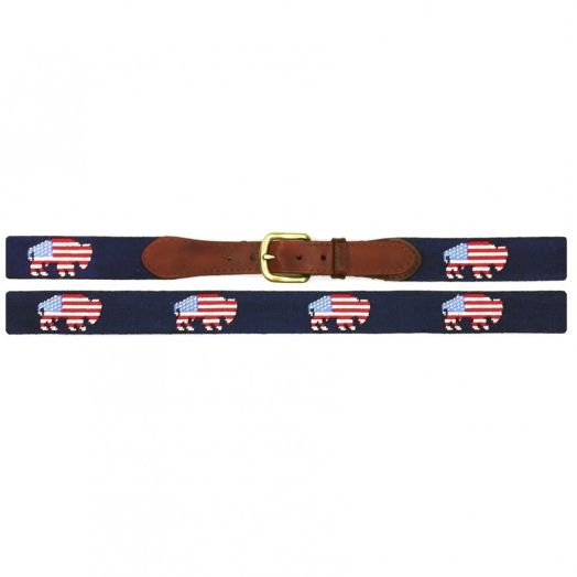 Smathers & Branson Needlepoint Belt - Buffalo Flag on Navy