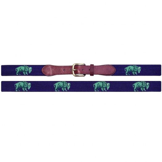 Smathers & Branson Needlepoint Belt - Buffalos (Green on Classic Navy)