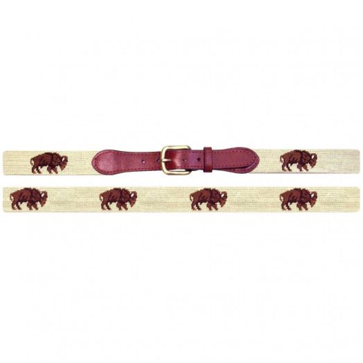 Smathers & Branson Needlepoint Belt - Buffalos (Khaki)