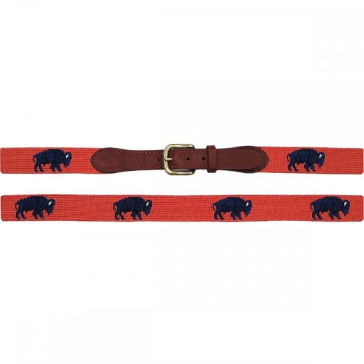 Smathers & Branson Needlepoint Belt - Buffalos (Navy on Coral)