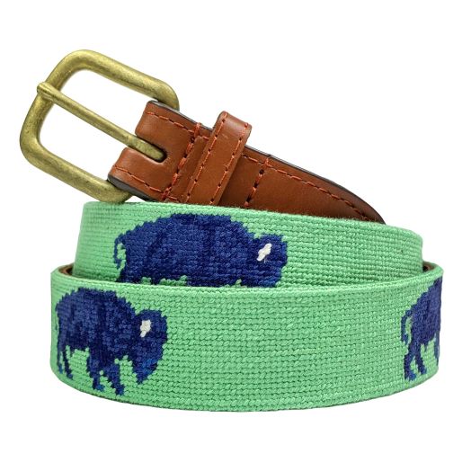 Smathers & Branson Needlepoint Belt - Buffalos (Navy on Mint)