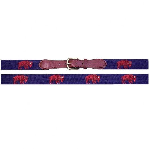 Smathers & Branson Needlepoint Belt - Buffalos (Red on Classic Navy)