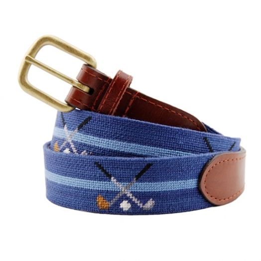 Smathers & Branson Needlepoint Belt - Crossed Clubs (Navy)