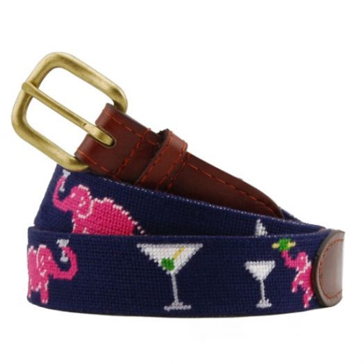 Smathers & Branson Needlepoint Belt - Elephant Martini (Dark Navy)
