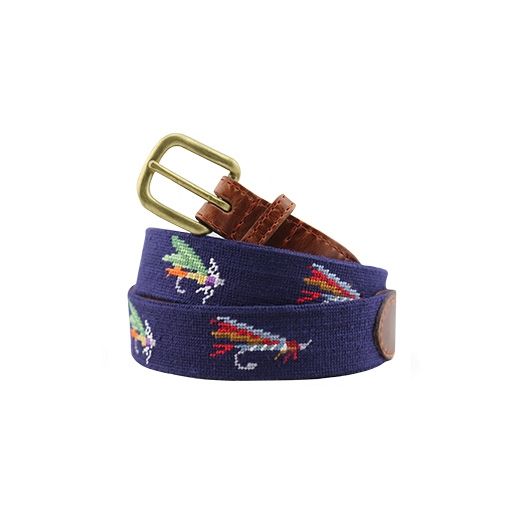 Smathers & Branson Needlepoint Belt - Fishing Flies (Navy)