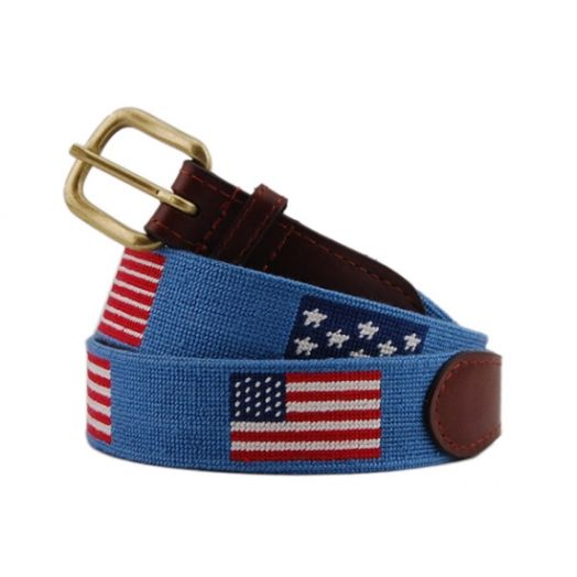 Smathers & Branson Needlepoint Belt - Flags of our Fathers (Stream Blue)