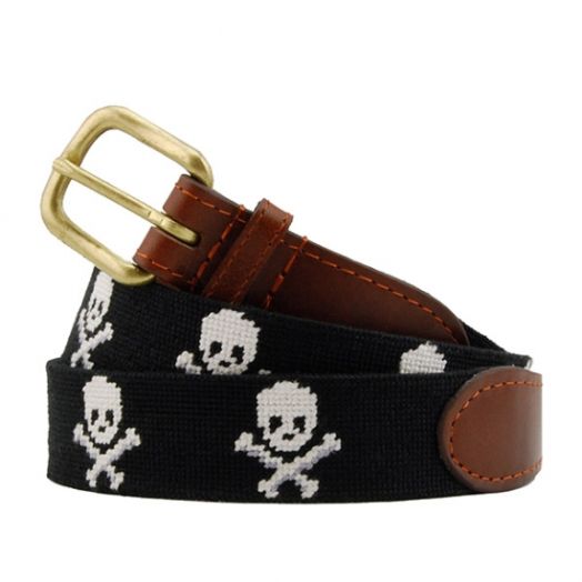 Smathers & Branson Needlepoint Belt - Jolly Roger (Black)