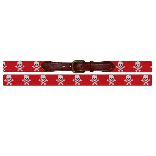 Smathers & Branson Needlepoint Belt - Jolly Roger (Red)