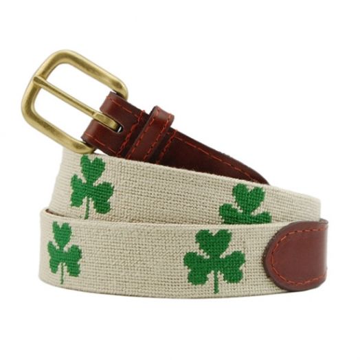 Smathers & Branson Needlepoint Belt - Shamrocks (Khaki)