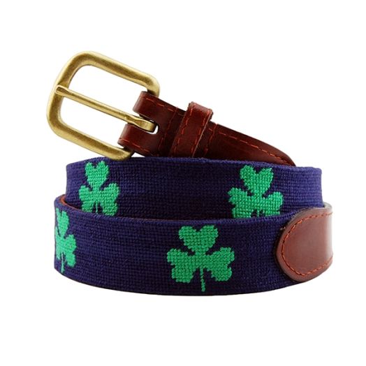 Smathers & Branson Needlepoint Belt - Shamrocks (Navy)