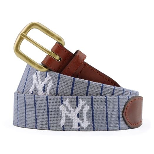 Smathers & Branson Needlepoint Belt - Yankees Pinstripe - Cooperstown (Grey)