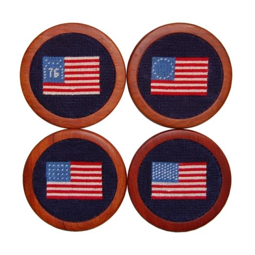 Smathers & Branson Needlepoint Coaster Set - American Flags (Dark Navy)