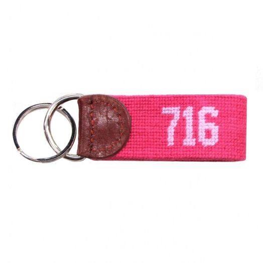 Smathers & Branson Needlepoint Key Fob - Buffalo '716' Fuchsia & Lilac