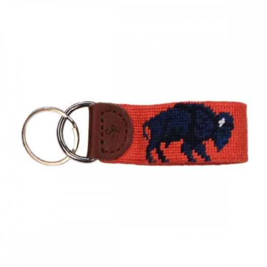 Smathers & Branson Needlepoint Key Fob - Buffalo (Navy on Coral)