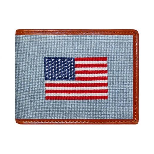 Smathers & Branson Needlepoint Wallet - American Flag - Antique Blue