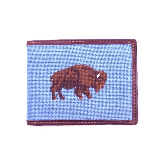 Smathers & Branson Needlepoint Wallet - Buffalo (Brown on Carolina Blue)