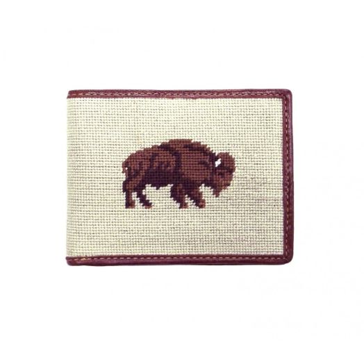 Smathers & Branson Needlepoint Wallet - Buffalo (Brown on Tan)