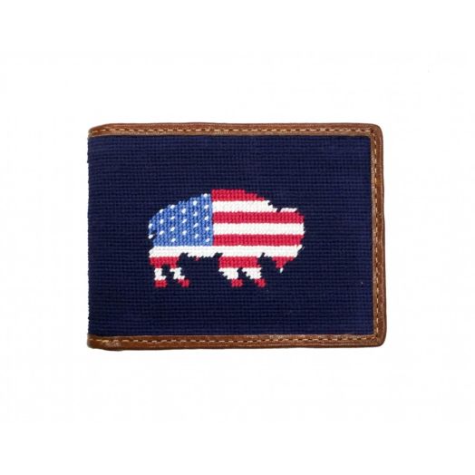 Smathers & Branson Needlepoint Wallet - Buffalo (Flag on Navy)