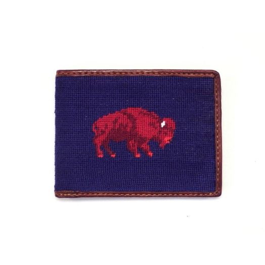 Smathers & Branson Needlepoint Wallet - Buffalo (Red on Classic Navy)