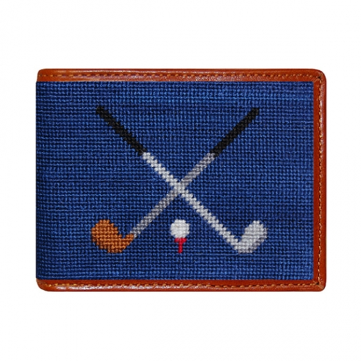 Smathers & Branson Needlepoint Wallet - Crossed Clubs - Navy