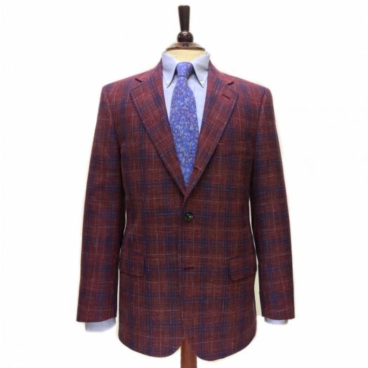 Southwick Wool Silk and Linen Sport Coat - Burgundy and Navy plaid