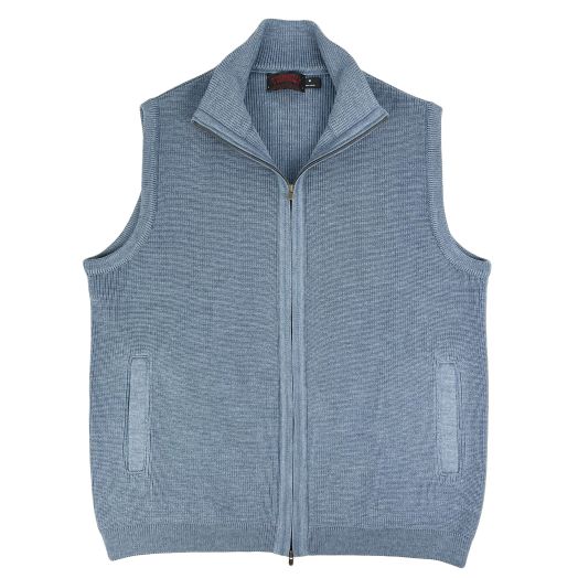 St. Croix Full Zip Wool Zip Vest (welted side pockets) - Grey Blue Marl