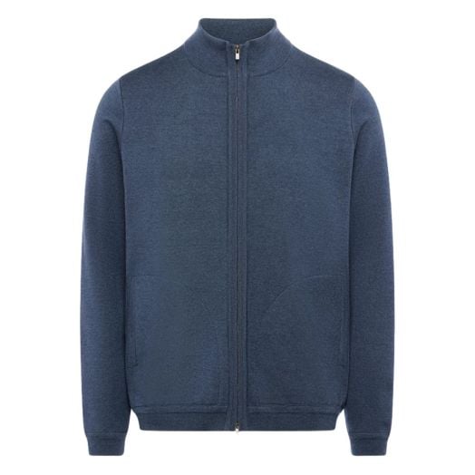 St. Croix Limited Release Interlock Wool-Silk-Cashmere Full-Zip Cardigan - Indigo Marl