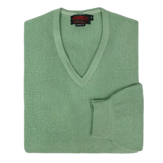 St. Croix Merino Wool Links Knit V-Neck Sweater - Sage