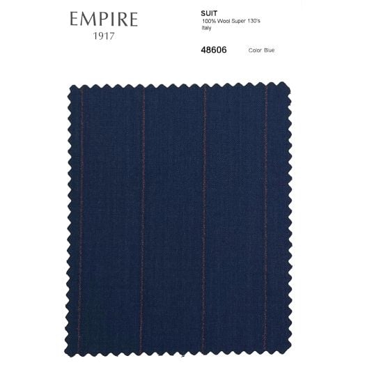 Super 130s Wool Suit - Blue with Red Beaded Stripe (Made to Order) 48606