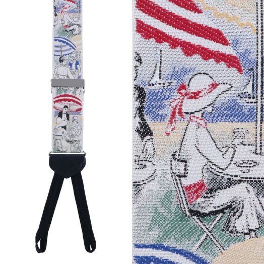 Trafalgar Limited Run Silk Braces - Retro Pattern - Day At The Beach (formerly Cafe Societe)