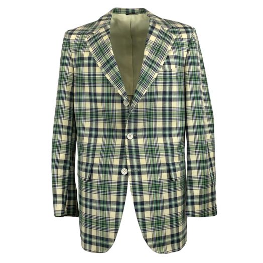 Vintage Corbin Linen Blend Sport Coat - Navy & Butter Yellow Plaid