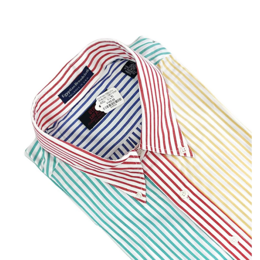 Vintage F.A. MacCluer Pima Cotton Broadcloth Short Sleeve Sport Shirt - Patch Multi Stripe