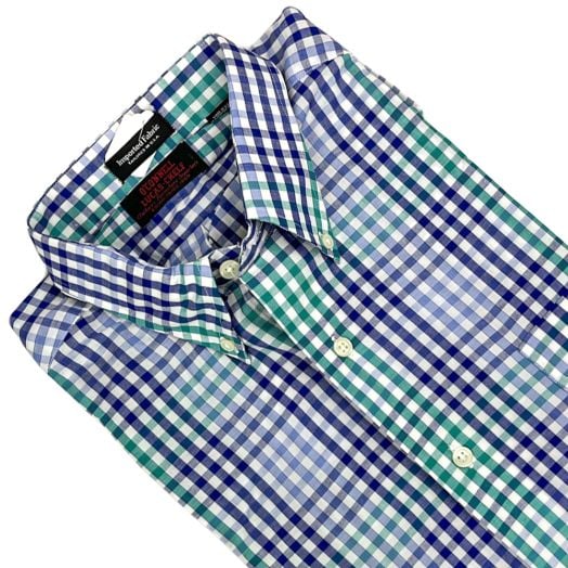 Vintage F.A. MacCluer Pima Cotton Broadcloth Short Sleeve Sport Shirt - Blue & Aqua Check