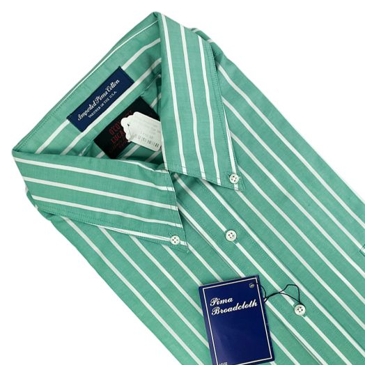 Vintage F.A. MacCluer Pima Cotton Short Sleeve Sport Shirt - Green Summer Blazer Stripe