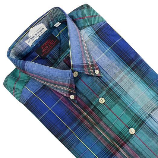 Vintage F.A. MacCluer 'Pima Madras' Short Sleeve Shirt - Blue & Green