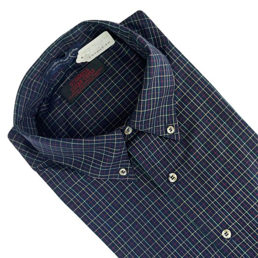 Vintage F.A. MacCluer Short Sleeve Cotton Broadcloth Sport Shirt - Navy Grid Check