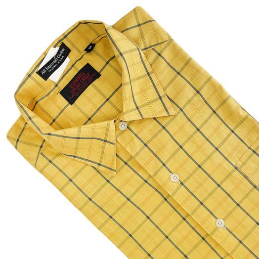Vintage F.A. MacCluer Short Sleeve Cotton  Sport Shirt - Gold Navy Check