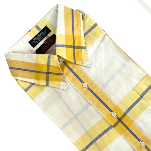 Vintage F.A. MacCluer Short Sleeve Pima Cotton Madras Sport Shirt - Yellow Plaid