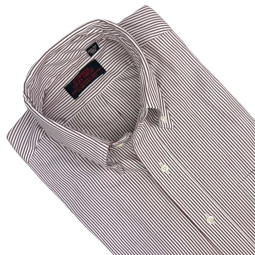 Vintage Kenneth Gordon Button Down Dress Shirt - Pinpoint Oxford Cloth - Burgundy Stripe