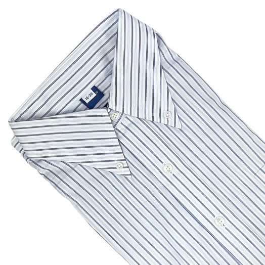Vintage Kenneth Gordon Cotton Broadcloth Dress Shirt - Navy & Sky Double Pinstripe