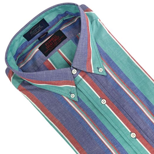 Vintage Kenneth Gordon Cotton Broadcloth Short Sleeve Sport Shirt - Purple, Green & Red Stripe