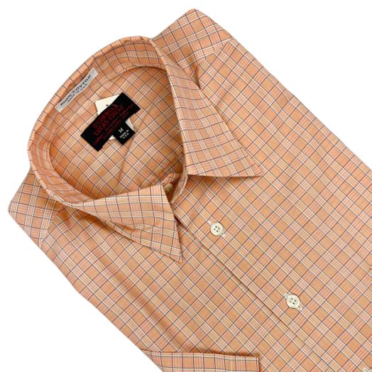 Vintage Kenneth Gordon Straight Collar Short Sleeve Sport Shirt - Orange Plaid